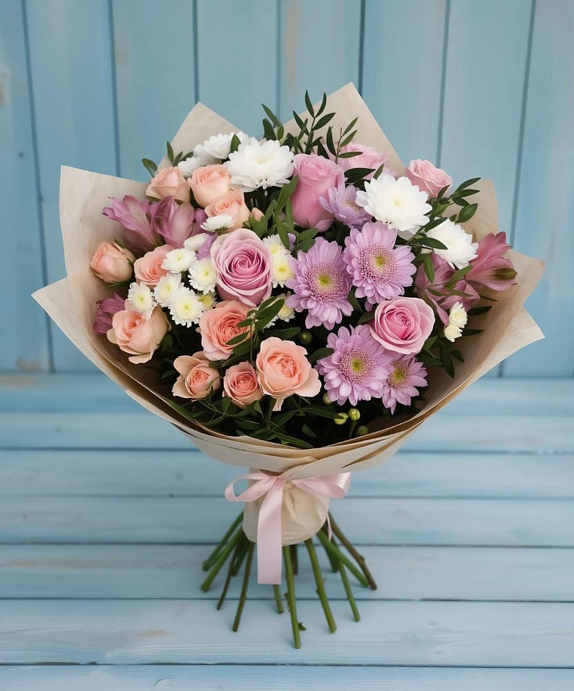 Букет цветов из: Хризантемы, Розы и Альстромерии в Вязноватовке