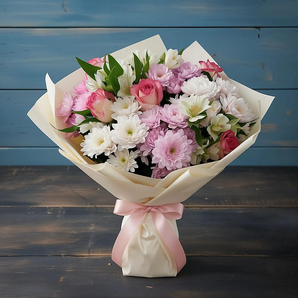 Букет цветов из: Хризантемы, Альстромерии и Розы в Вязноватовке